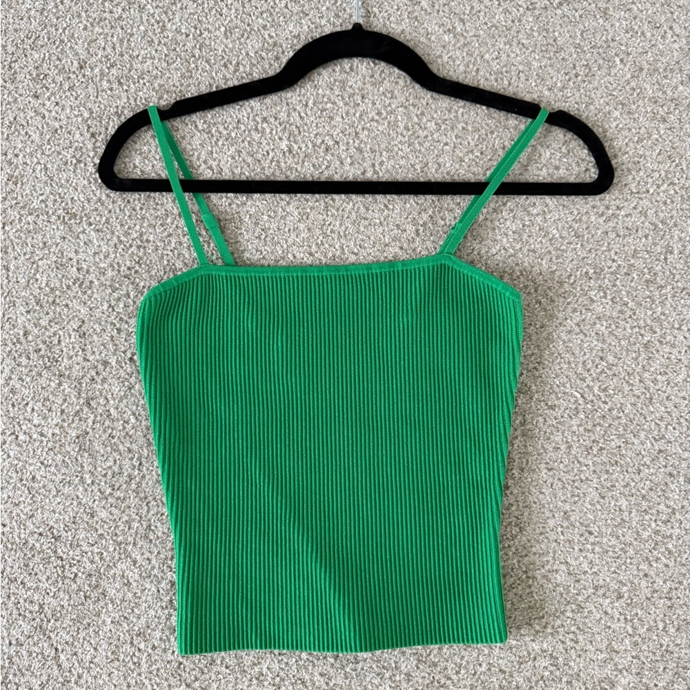 Aritzia Green Ribbed Square-Neck Cami Top